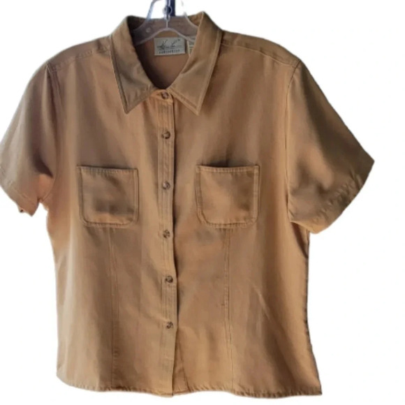 Kathie Lee Collection short Sleeve Mustard Button Down Vintage Large - Picture 6 of 10